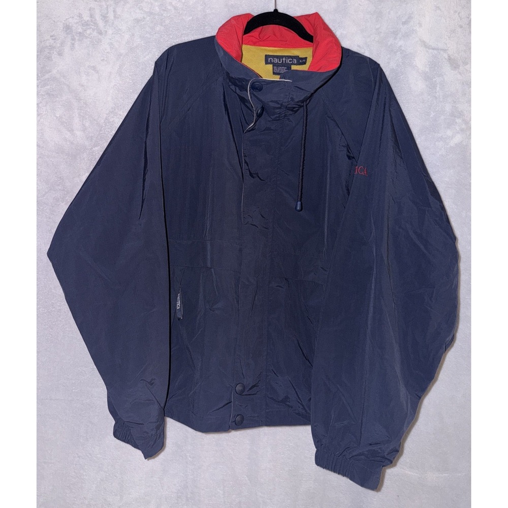 Vintage 1990's Nautica Mens XL Challenge Color block Sailing Windbreaker Navy